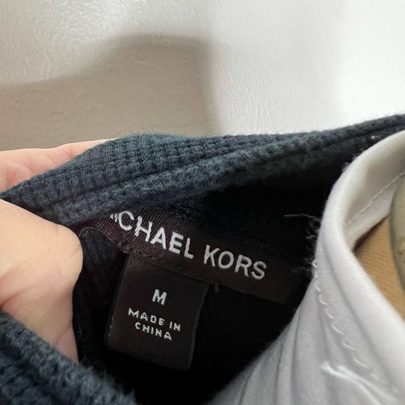 Michael Kors Quarter Zip Pullover Mens MEDIUM Navy Blue Elbow Patch Waffle Knit - Picture 5 of 7